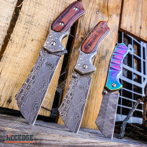 Little Cleaver Damascus Combo 3PC FIXED CLEAVER + Folding CLEAVER + Mini CLEAVER