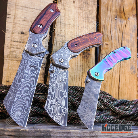 Little Cleaver Damascus Combo 3PC FIXED CLEAVER + Folding CLEAVER + Mini CLEAVER