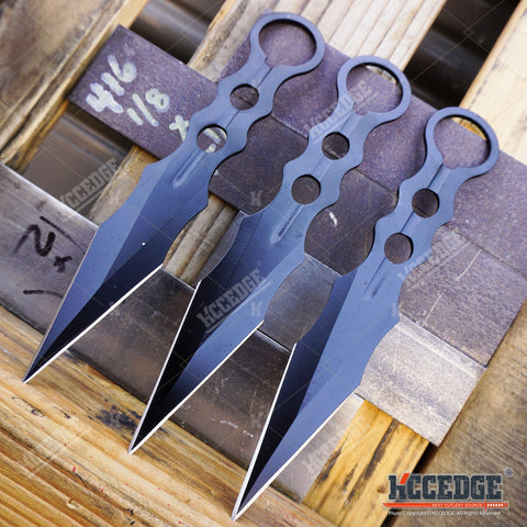 3 PC MINI NINJA 4.75 METAL THROWING KNIVES SET w/ SHEATH Kunai Combat  Tactical