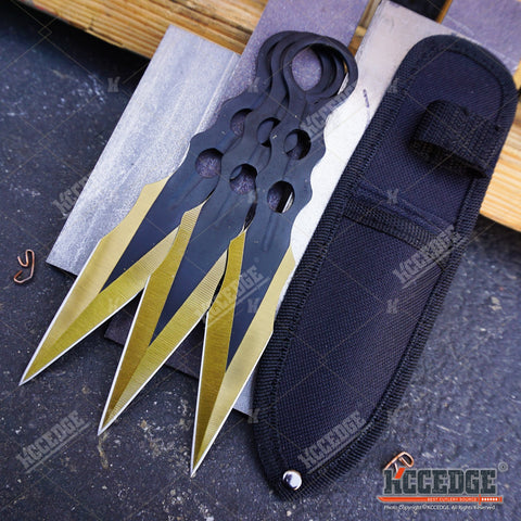 3PC 7.5" Technicolor Kunai Throwing Knife Set with Sheath Survival Combat Throwers
