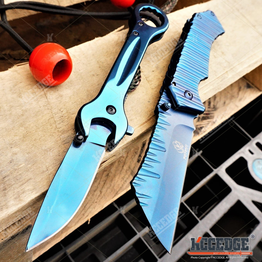 USA SELLER USA STOCK 3PC COMBO CSGO Tactical Fixed Blade BLUE Knife Set -  Karambit, Huntsman, Combat Knife