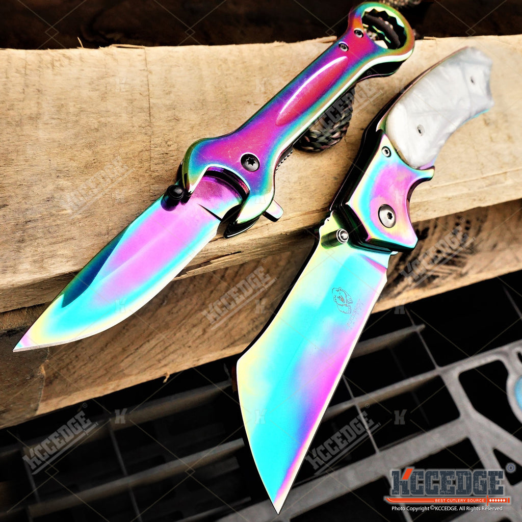 2PC COMBO HUNTERS KNIFE SET RAINBOW WRENCH KNIFE + CLEAVER RAZOR