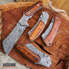 Image of 4PC Damascus Etched Cleaver Set - 1 FIXED BLADE + 3 ASSISTED OPEN FOLDING KNIVES