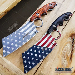 PROUD OF AMERICA 8.25" FIXED BLADE CLEAVER Patriotic American Flag HUNTING Knife