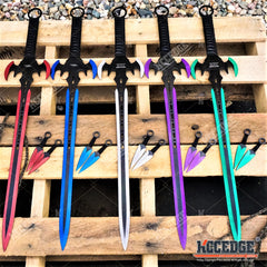 29.75" HERO EDGE FANTASY SWORD + 2 Throwing Knives DUAL BLADE Technicolor KATANA