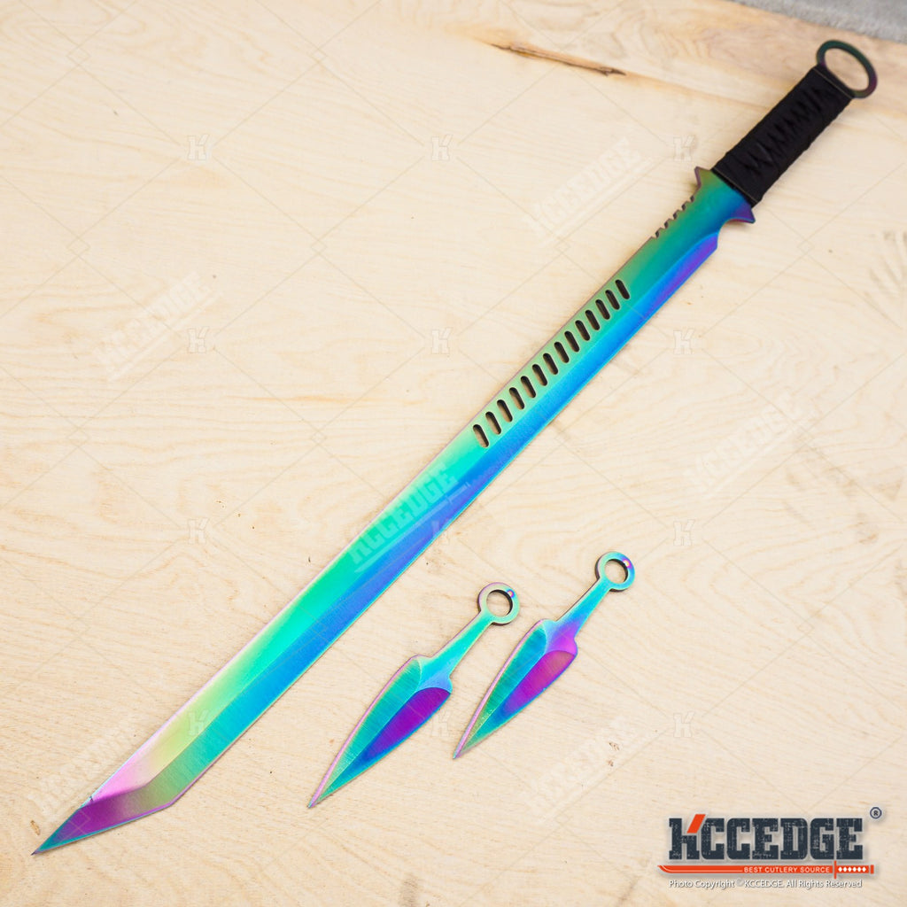 Tactical Sword 27in. Full Tang Black Rainbow Fantasy Serrated