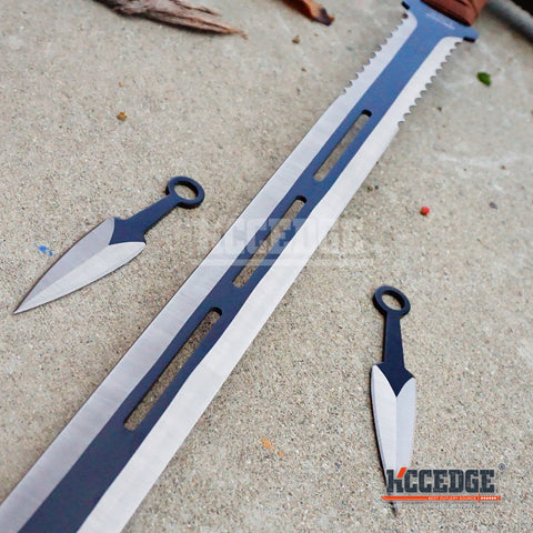 28" Technicolor 2PC Ninja Sword Machete Throwing Knife Full Tang Combat w/Sheath