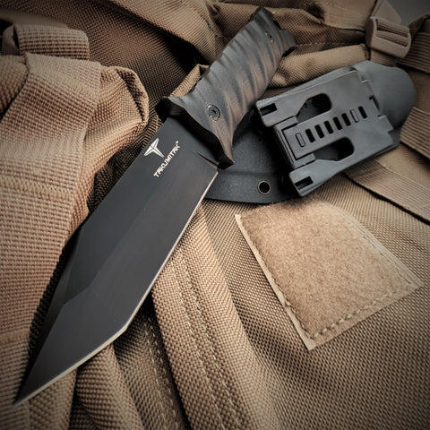 TAKUMITAK 9.75" Fixed Blade Knife D2 5mm Tanto Blade G10 & Kydex Sheath Tactical Knife