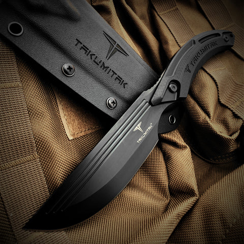 TAKUMITAK 9.5" Fixed Blade Knife D2 5mm Straight Back Blade G10 & Kydex Sheath Tactical Knife