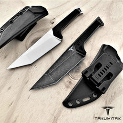 TAKUMITAK 11" Fixed Blade Knife Full Tang D2 Blade 4.88mm Straight Back Blade G10 Handle Kydex Sheath Tactical Knife