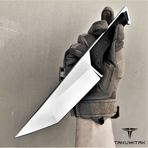 TAKUMITAK 11" Fixed Blade Knife Full Tang D2 Blade 4.88mm Straight Back Blade G10 Handle Kydex Sheath Tactical Knife