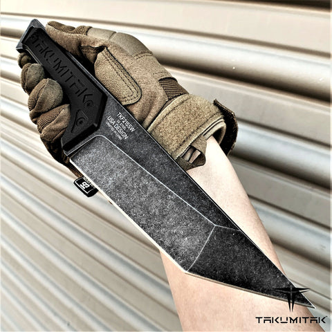TAKUMITAK 11" Fixed Blade Knife Full Tang D2 Blade 4.88mm Straight Back Blade G10 Handle Kydex Sheath Tactical Knife