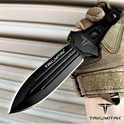 TAKUMITAK 8.75" Fixed Blade Knife D2 6.21mm Spear Point Blade Kydex Sheath Tactical Knife