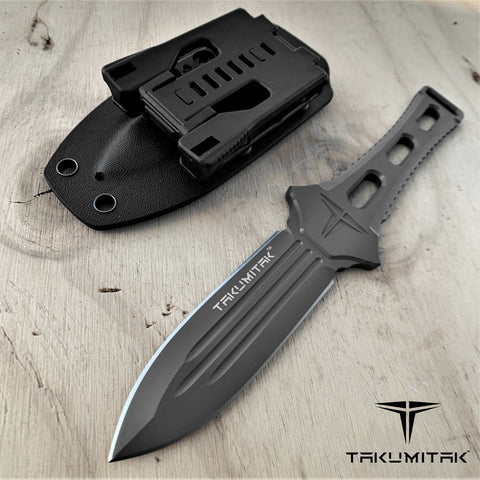 TAKUMITAK 8.75" Fixed Blade Knife Full Tang D2 6.21mm Spear Point Blade Kydex Sheath Hunting Gear