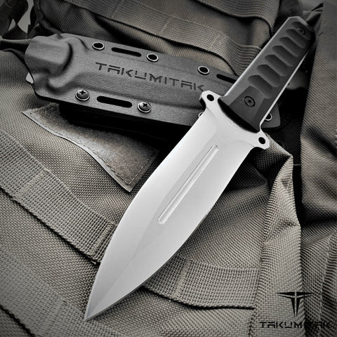 TAKUMITAK 11" Fixed Blade Knife Full Tang D2 Blade 4.71mm Spear Point Blade G10 Handle Kydex Sheath Hunting Knife