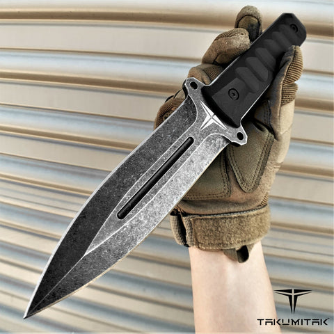 TAKUMITAK 11" Fixed Blade Knife Full Tang D2 Blade 4.71mm Spear Point Blade G10 Handle Kydex Sheath Hunting Knife