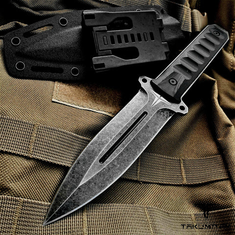 TAKUMITAK 11" Fixed Blade Knife Full Tang D2 Blade 4.71mm Spear Point Blade G10 Handle Kydex Sheath Tactical Knife