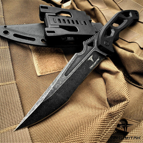 TAKUMITAK 10" Fixed Blade Knife Full Tang D2 Blade 4.82mm Tanto Recurve Blade G10 Handle Kydex Sheath Camping Knife Hunting Knife