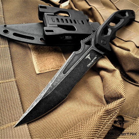 TAKUMITAK 10" Fixed Blade Knife Full Tang D2 Blade 4.82mm Tanto Recurve Blade G10 Handle Kydex Sheath Tactical Knife