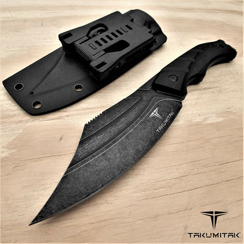 TAKUMITAK 10" Fixed Blade Knife Full Tang D2 Blade 4.90mm Clip Point Blade G10 Handle Kydex Sheath Tactical Knife