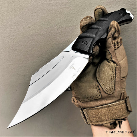 TAKUMITAK 10" Fixed Blade Knife Full Tang D2 Blade 4.90mm Clip Point Blade G10 Handle Kydex Sheath Tactical Knife