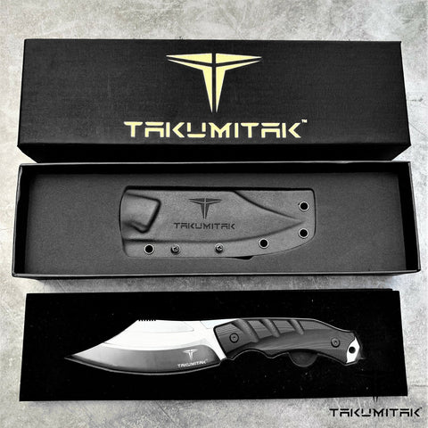 TAKUMITAK 10" Fixed Blade Knife Full Tang D2 Blade 4.90mm Clip Point Blade G10 Handle Kydex Sheath Hunting Knife Camping Knife