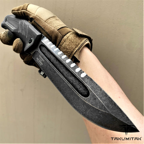 TAKUMITAK 11" Fixed Blade Knife Full Tang D2 Blade 4.79mm Drop Point Blade G10 Handle Kydex Sheath Hunting Knife Survival Knife EDC Bushcraft Go Bag Knife