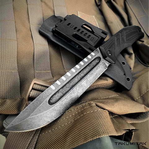 TAKUMITAK 11" Fixed Blade Knife Full Tang D2 Blade 4.79mm Drop Point Blade G10 Handle Kydex Sheath Hunting Knife Survival Knife EDC Bushcraft Go Bag Knife