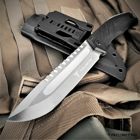 TAKUMITAK 11" Fixed Blade Knife Full Tang D2 Blade 4.79mm Drop Point Blade G10 Handle Kydex Sheath Hunting Knife Survival Knife EDC Bushcraft Go Bag Knife