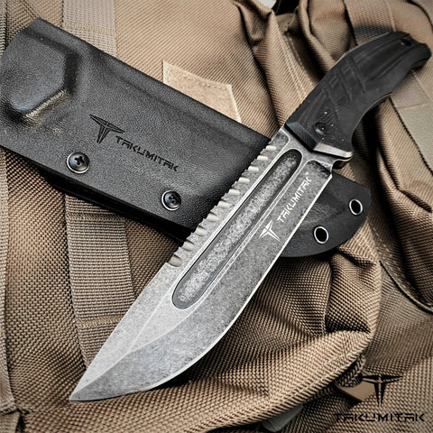 TAKUMITAK 11" Fixed Blade Knife Full Tang D2 Blade 4.79mm Drop Point Blade G10 Handle Kydex Sheath Hunting Knife Survival Knife EDC Bushcraft Go Bag Knife