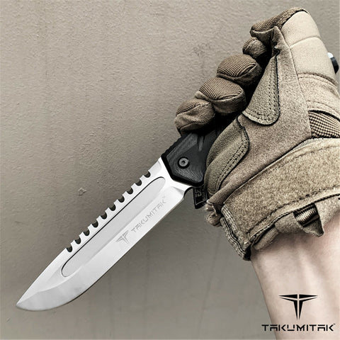 TAKUMITAK 11" Fixed Blade Knife Full Tang D2 Blade 4.79mm Drop Point Blade G10 Handle Kydex Sheath Tactical Knife EDC Bushcraft Go Bag Knife