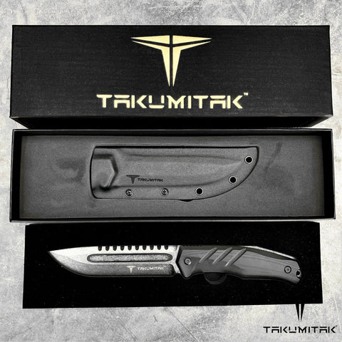 TAKUMITAK 11" Fixed Blade Knife Full Tang D2 Blade 4.79mm Drop Point Blade G10 Handle Kydex Sheath Hunting Knife Survival Knife EDC Bushcraft Go Bag Knife