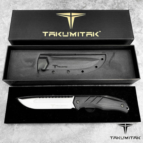 TAKUMITAK 11" Fixed Blade Knife Full Tang D2 Blade 4.79mm Drop Point Blade G10 Handle Kydex Sheath Hunting Knife Survival Knife EDC Bushcraft Go Bag Knife