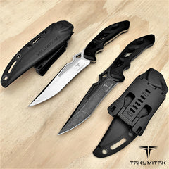 TAKUMITAK 10" Fixed Blade Knife Full Tang D2 Blade 4.82mm Tanto Recurve Blade G10 Handle Kydex Sheath Tactical Knife