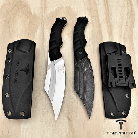 TAKUMITAK 10" Fixed Blade Knife Full Tang D2 Blade 4.90mm Clip Point Blade G10 Handle Kydex Sheath Hunting Knife Camping Knife