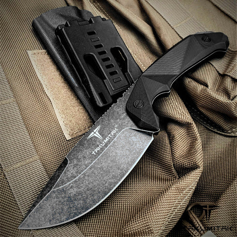 Takumitak 8.75" Fixed Blade Knife Full Tang D2 Blade 4.90mm Drop Point Blade G10 Handle Kydex Sheath Survival Knife Emergency Knife EDC Bushcraft Go Bag Knife