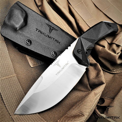 Takumitak 8.75" Fixed Blade Knife Full Tang D2 Blade 4.90mm Drop Point Blade G10 Handle Kydex Sheath Tactical Knife EDC Bushcraft Go Bag Knife