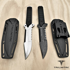 Takumitak 11" Fixed Blade Knife Full Tang Serrated D2 Blade 4.71mm Clip Point Blade G10 Handle Kydex Sheath Tactical Knife EDC Bushcraft Go Bag Knife