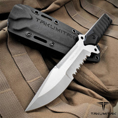 Takumitak 11" Fixed Blade Knife Full Tang Serrated D2 Blade 4.71mm Clip Point Blade G10 Handle Kydex Sheath Survival Knife Rescue Knife EDC Bushcraft Go Bag Knife