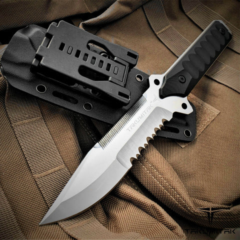 Takumitak 11" Fixed Blade Knife Full Tang Serrated D2 Blade 4.71mm Clip Point Blade G10 Handle Kydex Sheath Survival Knife Rescue Knife EDC Bushcraft Go Bag Knife