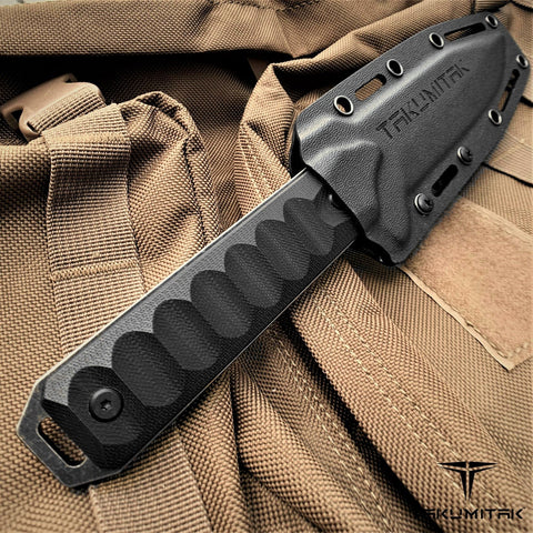 Takumitak 11" Fixed Blade Knife Full Tang Serrated D2 Blade 4.71mm Clip Point Blade G10 Handle Kydex Sheath Survival Knife Rescue Knife EDC Bushcraft Go Bag Knife