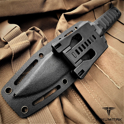 Takumitak 11" Fixed Blade Knife Full Tang Serrated D2 Blade 4.71mm Clip Point Blade G10 Handle Kydex Sheath Survival Knife Rescue Knife EDC Bushcraft Go Bag Knife