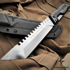 Takumitak 12.25" Fixed Blade Knife Full Tang D2 Blade 4.97mm Tanto Blade G10 Handle Kydex Sheath Survival Knife Rescue Knife EDC Bushcraft Go Bag Knife