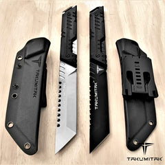 Takumitak 12.25" Fixed Blade Knife Full Tang D2 Blade 4.97mm Tanto Blade G10 Handle Kydex Sheath Tactical Knife EDC Bushcraft Go Bag Knife