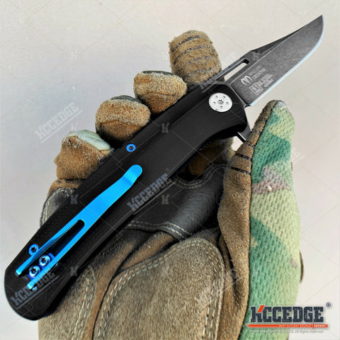 8" Tactical Knife Dark Gray Stonewash D2 Steel Blade Pocket Knife with Ball Bearing System Paired With G10 Handle Scales Hunting Knife Camping Gear