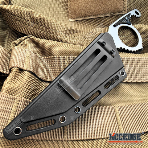 7" Fixed Blade Knife With Titanium Gray Two Tone Blade And Kydex Sheath w/ Belt Clip