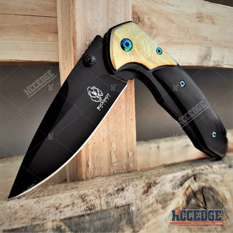 8" Pocket Knife With 3.5" Drop Point Blade Full Steel Handle With Wood Overlay On One Side