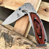 Image of 8" Pocket Knife With 3.5" Drop Point Blade Full Steel Handle With Wood Overlay On One Side