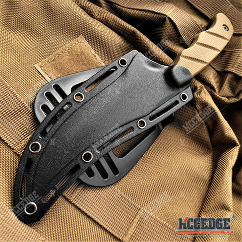 9" Fixed Blade Knife Full Tang Trailing Point Blade w/ Pressure Retention Kydex Sheath