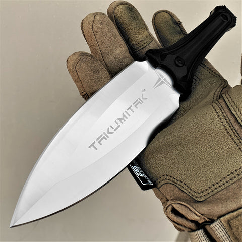 TAKUMITAK 10" TACTICAL KNIFE D2 BLADE 4.93mm THICK FIXED BLADE KNIFE WITH PRESSURE RETENTION KYDEX SHEATH SURVIVAL KNIFE EDC KNIFE